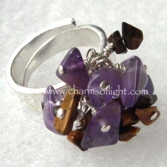 Tiger Eye & Amethyst Cluster Ring